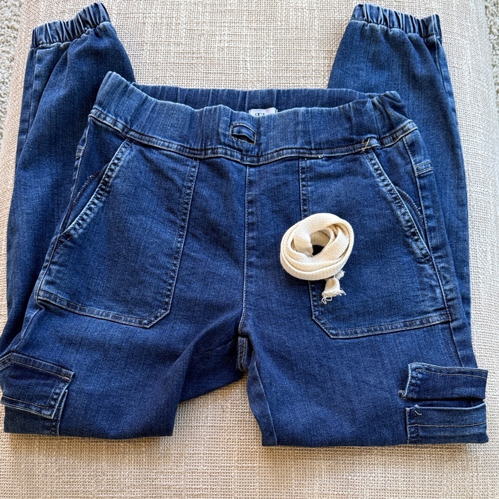 BEVY FLOG Dark Blue Denim Cargo Jeggings with Removable Belt